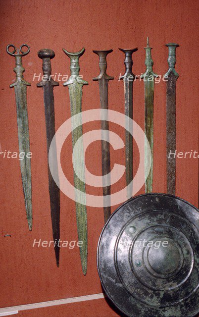 Bronze Swords and Shield from Bavaria. South Germany, 12th-8th century BC. Artist: Unknown.