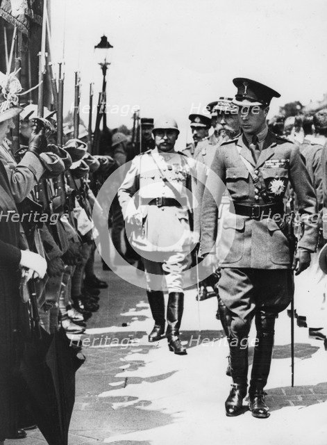 Edward, Prince of Wales inspecting French troops in France, World War I, 1914-1918. Artist: Unknown