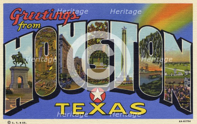 'Greetings from Houston, Texas', postcard, 1936. Artist: Unknown