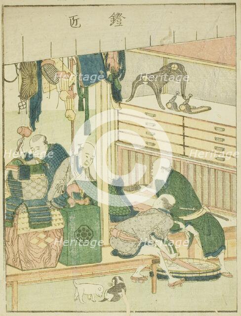 Armorer (Yoroi takumi), from the illustrated book "Picture Book of the Amusements of the..., c.1802. Creator: Hokusai.