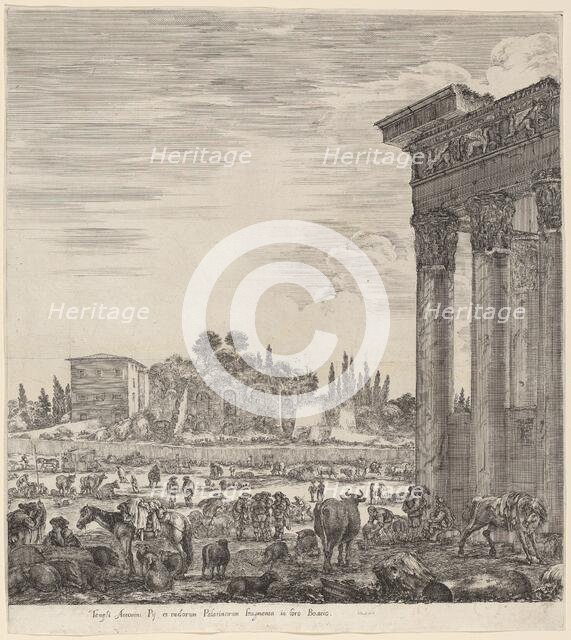 Temple of Antoninus and the Campo Vaccino, 1656. Creator: Stefano della Bella.