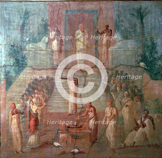 Roman wall-painting of Priests of Isis worshipping, 1st century. Artist: Unknown