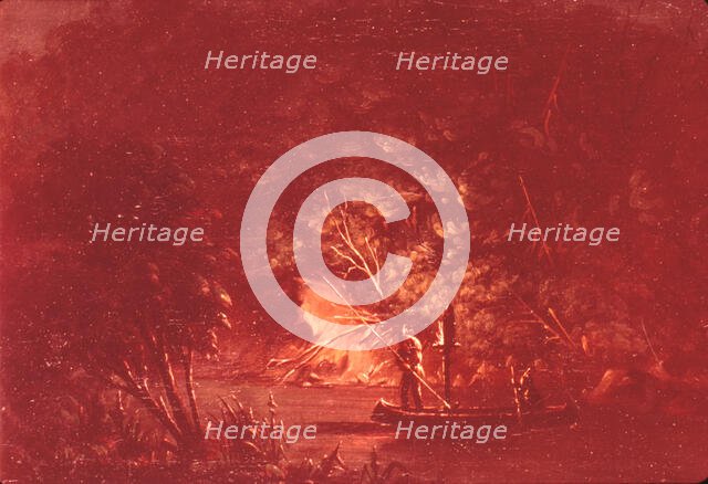 Ojibwe Spearing Salmon by Torchlight, 1846-1848. Creator: George Catlin.