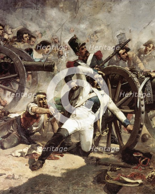 Detail of the painting by Joaquin Sorolla from 1884 'Defenses in the artillery park the 2nd of Ma…