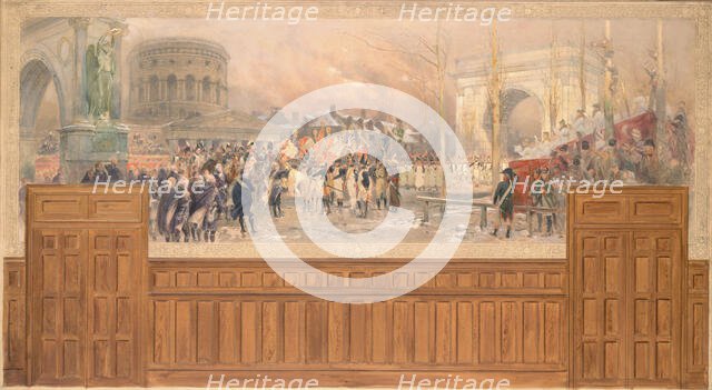 Réception par la municipalité de Paris, à la barrière de la Villette, des troupes..., c.1901-1902. Creator: Jean Baptiste Edouard Detaille.