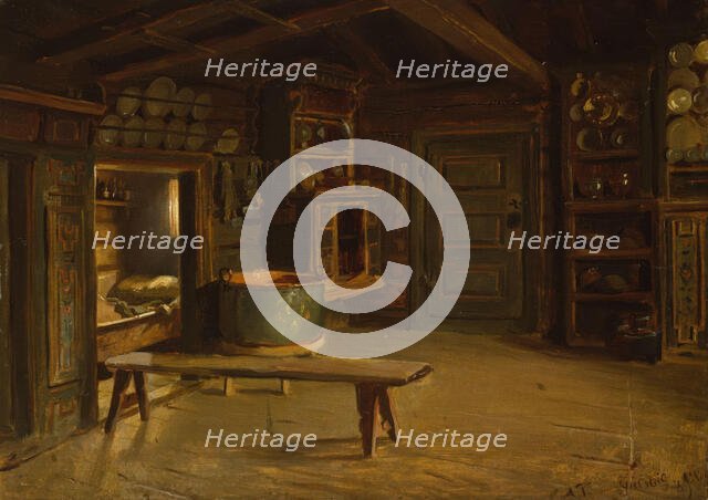Farm Interior from Gulsvik in Hallingdal, probably 1848. Creator: Adolph Tidemand.