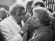 A local shopkeeper remonstrates with Margaret Thatcher in South London, c1979-1990. Artist: Unknown