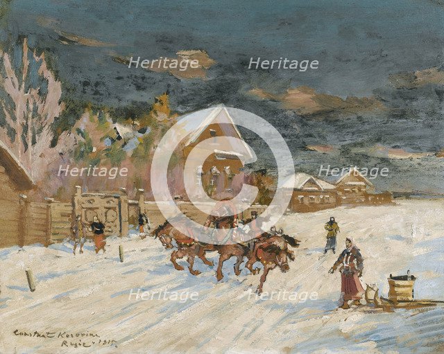 Russian village in winter, 1915.