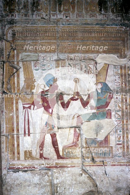 Wallpainting of Sethos I before Horus, Temple of Sethos I, Abydos, Egypt, 19th Dynasty, c1280 BC. Artist: Unknown