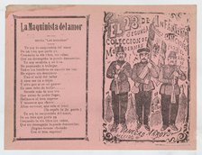 Cover for 'El 23 de Infanteria', three infantry soldiers standing in a line holding ri..., ca. 1912. Creator: José Guadalupe Posada.