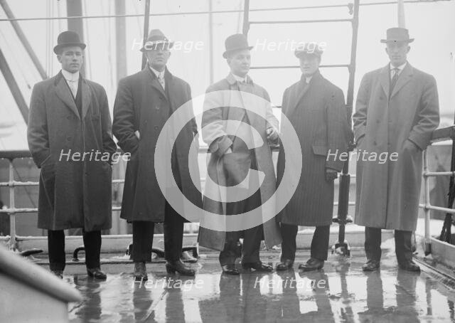 Scott, Kieber, Zacker, Lush, and Merkel on boat deck, 1910. Creator: Bain News Service.