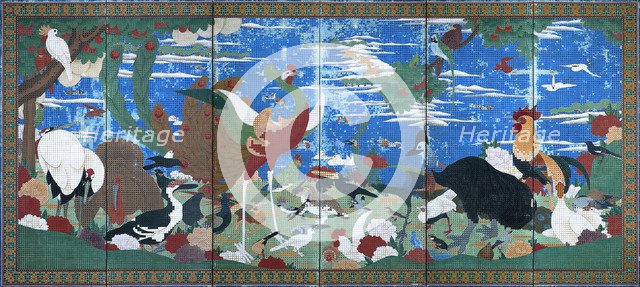 Birds, Animals, and Flowering Plants in Imaginary Scene, 18th century.