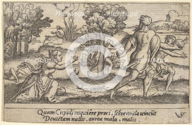 Atalanta And Hippomenes In The Foreground Atalanta Kneeling To