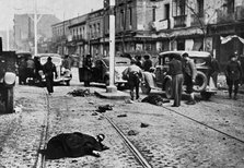 Spanish Civil War 1936-39. Madrid, an Avenue at the north of the city, moments after an air raid,…