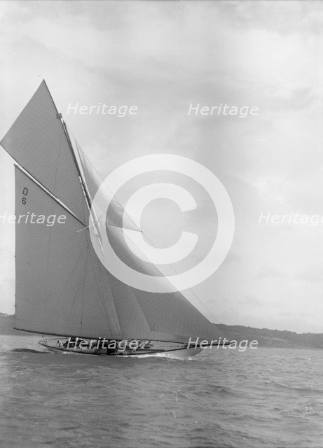 The 15 Metre cutter 'Sophie Elizabeth' sailing close-hauled, 1911.  Creator: Kirk & Sons of Cowes.