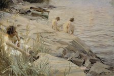 Girls Bathing in the Open Air (Out of Doors); Bathing Girls, Outside; Outdoors, 1890. Creator: Anders Leonard Zorn.