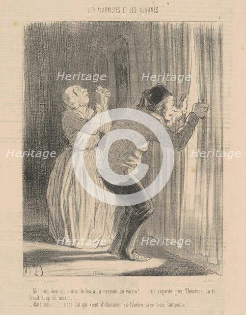 Ah! Mon dieu on a mis le feu a la maison du voisin ..., 19th century. Creator: Honore Daumier.