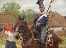 Uhlan with a Girl, between 1925-1930. Creator: Wojciech Kossak.