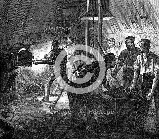 Life on board a troop-ship: the stokehole, 1874. Creator: Unknown.