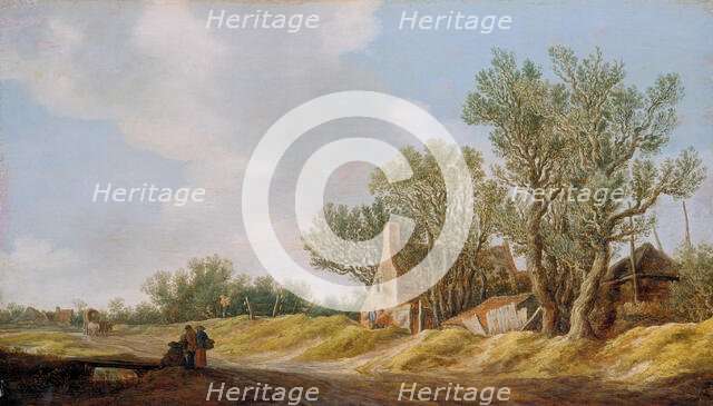 Village Street with People Resting at a Brigde, 1628. Creator: Jan van Goyen.