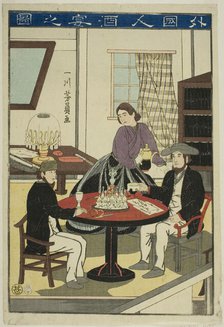 Foreigners Drinking Wine (Gaikokujin shuen no zu), 1860. Creator: Yoshikazu.