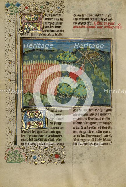 A Hunter Netting Hares; Livre de la Chasse, about 1430-1440. Creator: Unknown.