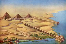 Reconstruction of the three pyramids at Abusir with their temples and approaches, 1933-1934. Artist: Unknown