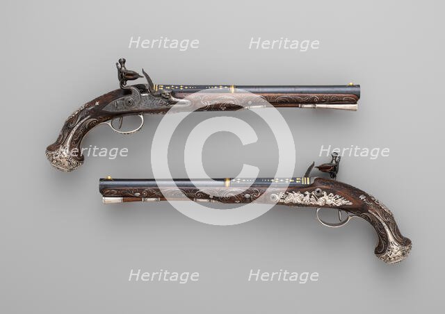 Pair of Flintlock Pistols, British, London, ca. 1765. Creator: Henry Hadley.
