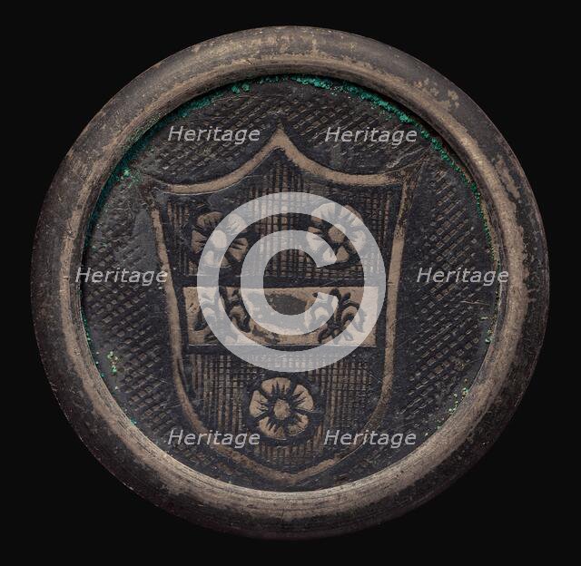 Shield with three roses and two fleur de lys. Creator: Unknown.