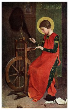 'St  Elizabeth of Hungary Spinning Wool for the Poor', 1901. Artist: Unknown