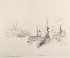 Submarines in Port, 1917. Creator: Joseph Pennell.