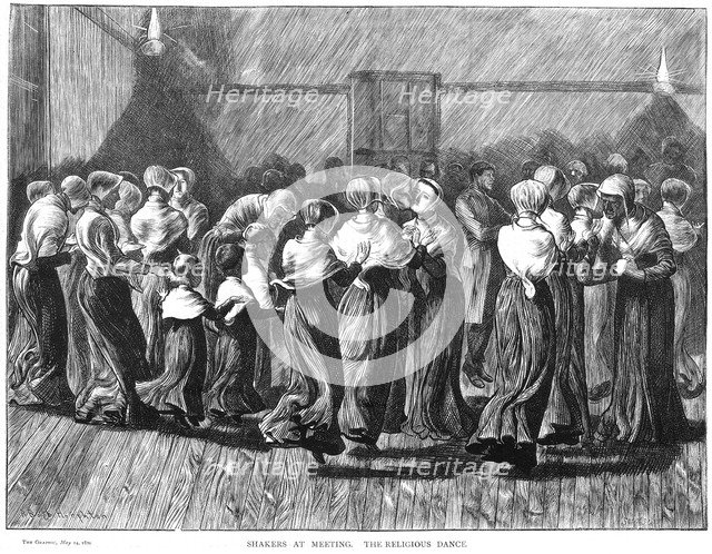 Shakers dancing at a meeting, Lebanon Springs, New York, USA, 1870. Artist: Unknown