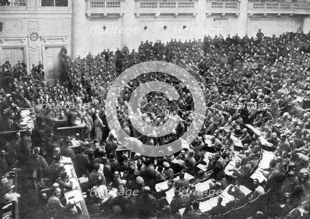 Petrograd's new parliament, Russia, 1917, (c1920). Artist: Bulla