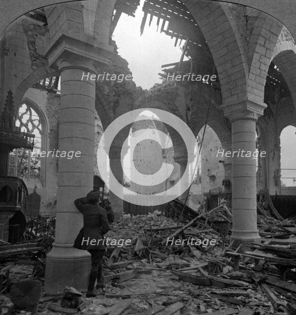 Church in ruins, Richebourg, France, World War I, 1914-1918.Artist: Realistic Travels Publishers