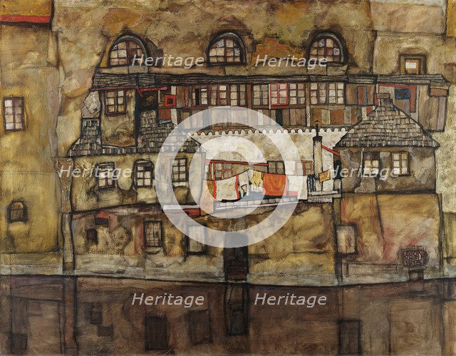 House Wall on the River, 1915. Artist: Schiele, Egon (1890–1918)