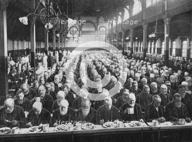 At dinner, St Marylebone Workhouse, London, c1901 (1903). Artist: Unknown.