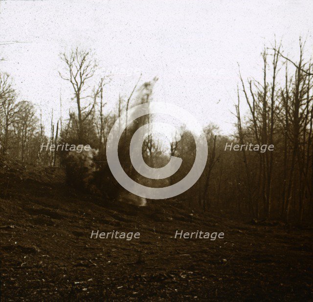 Explosion of shell fired by a tank, c1914-c1918. Artist: Unknown.