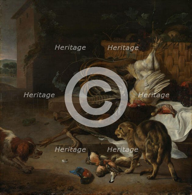 Still Life with Fowl and Fruits, between 1654 and 1695. Creator: Melchior d'Hondecoeter.