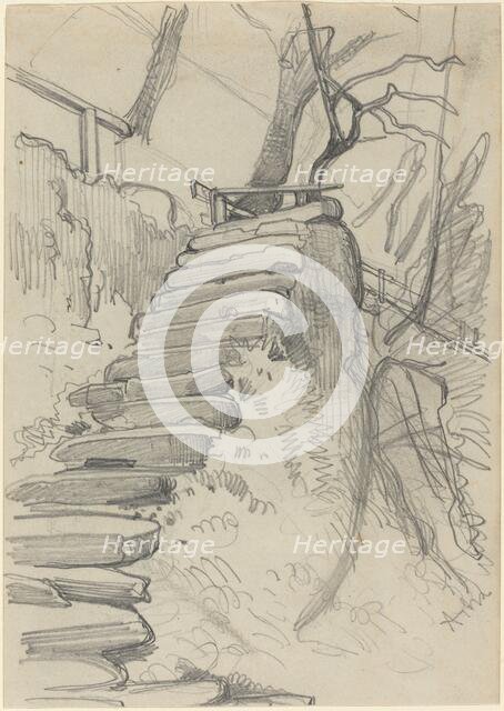 Flight of Stone Steps in a Garden. Creator: Adolph Menzel.