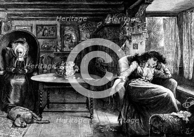 She sat leaning back in a low chair, her face turned towards the window, 1890. Creator: R. Taylor.