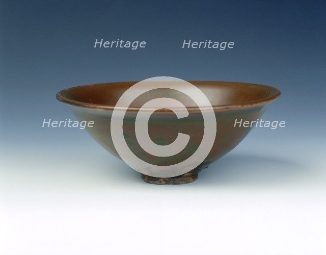 Yaozhou stoneware tea bowl with persimmon red glaze, Jin dynasty, China, 12th century. Artist: Unknown