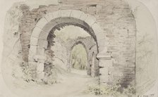 Alternahr castle ruins, view through two archways, 1850-1855. Creator: Karl Anders Ekman.