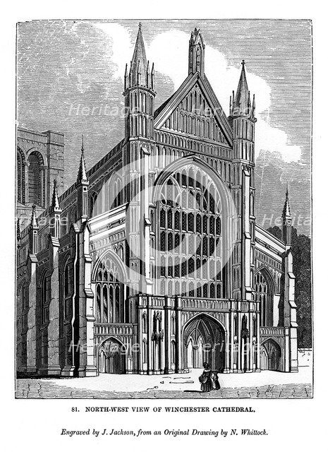 North west view of Winchester Cathedral, 1843. Artist: J Jackson