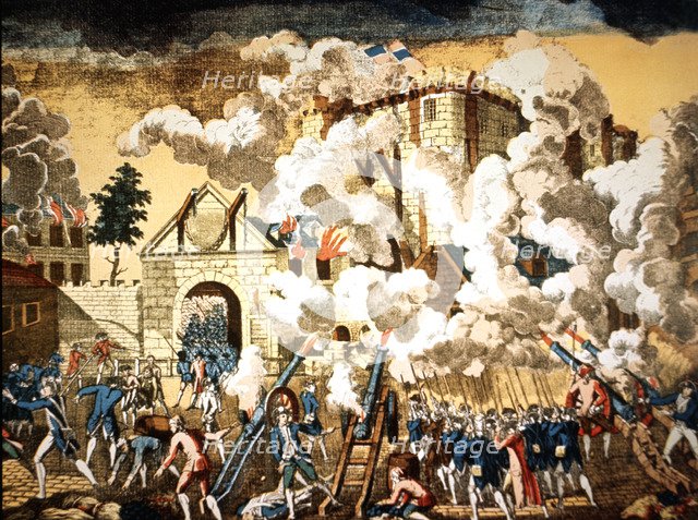 French Revolution, the taking of the Bastille, vintage engraving.