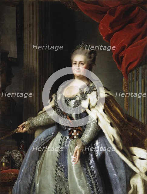 Portrait of Empress Catherine II (1729-1796), 1780s. Artist: Rokotov, Fyodor Stepanovich (1735-1808)