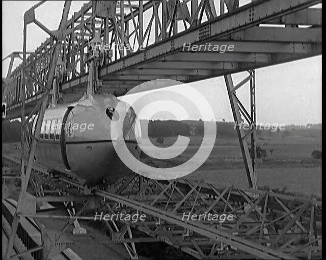 The George Bennie Railplane Driven by a Propeller at Each End Moving Along a Suspended Mono..., 1931 Creator: British Pathe Ltd.