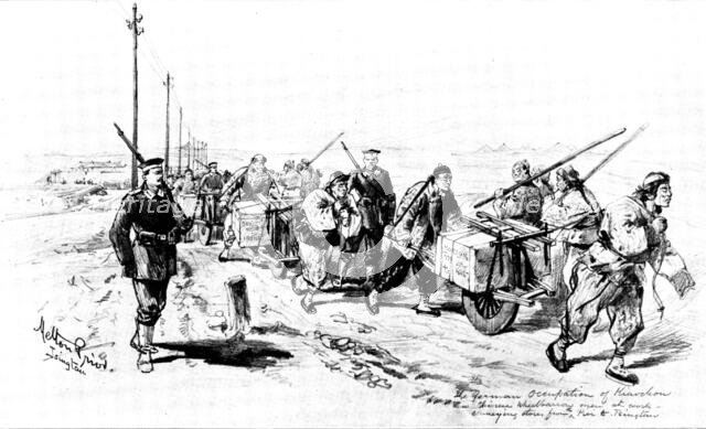 The Chinese Question: the German Occupation of Kiao-Chau - conveying stores from the shore..., 1898. Creator: Unknown.