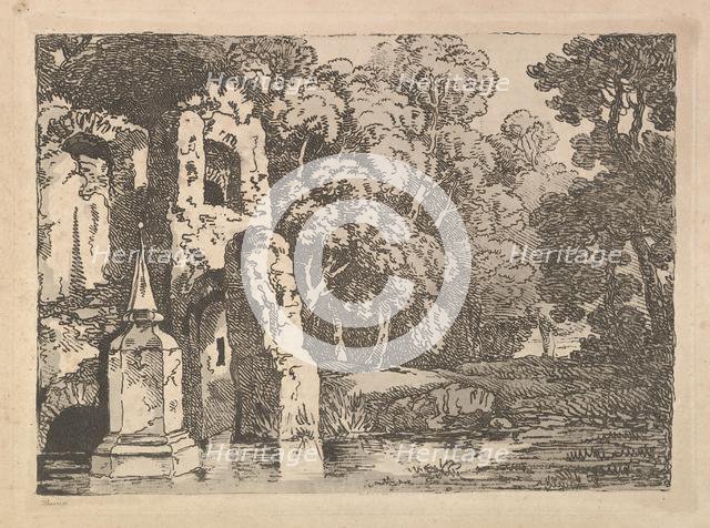 Ruins Next to a Pool in a Wooded Landscape, 1783-84. Creator: Thomas Rowlandson.