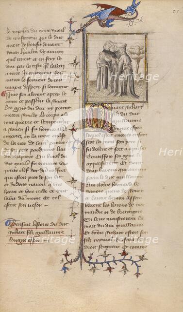 Richard I with Two Barons and his Mother; Chronique de Normandie, about 1400-1415. Creator: Unknown.