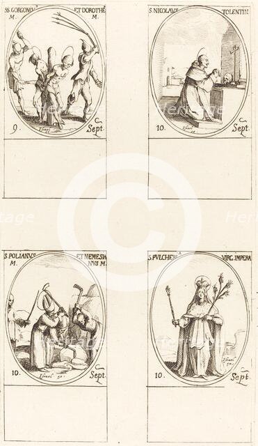 Sts. Gorgonius & Dorothy; St. Nicholas of Tolentino; St. Polianus & Nemesian; St. Pul. Creator: Jacques Callot.